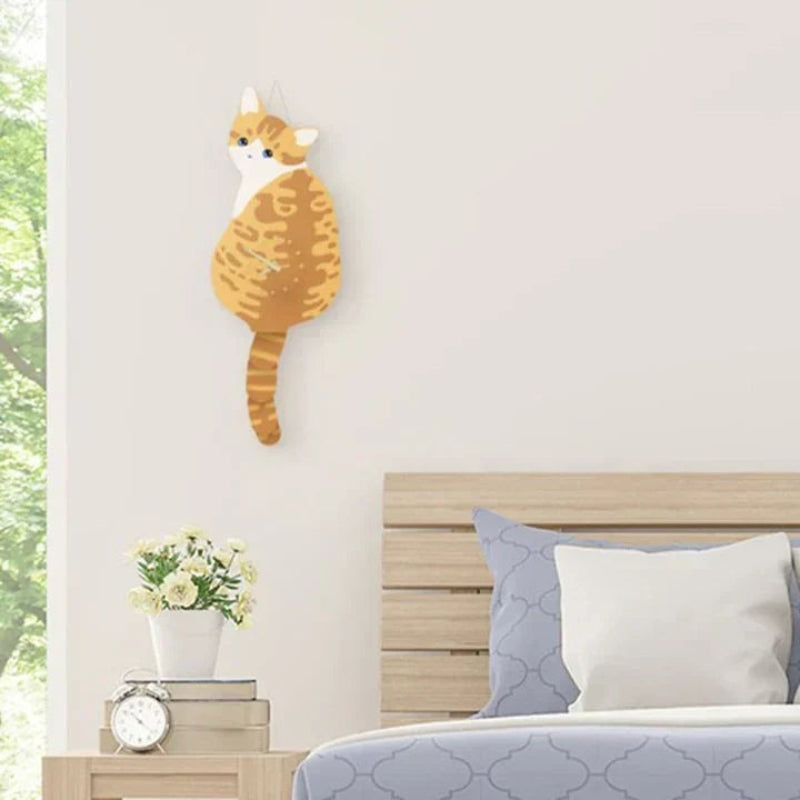 GlowBend – Orologio da parete a forma di gatto con silhouette della coda in movimento