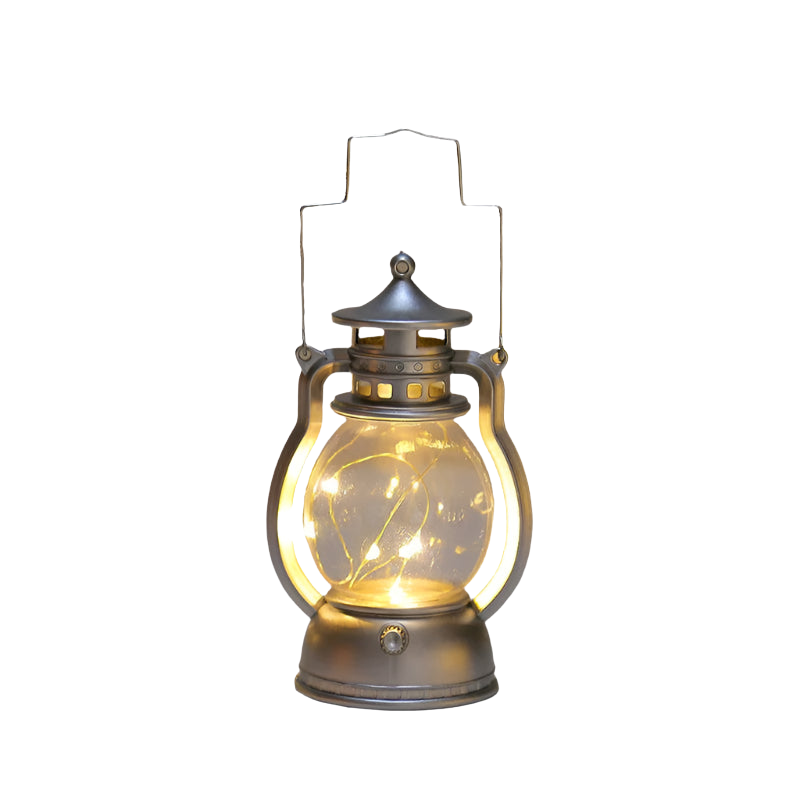 GlowNest – Retro okrągła latarnia z LED-owym światłem świecy i uchwytem