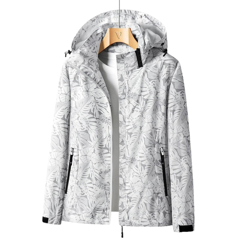 Eleanor - Giacca con stampa foglie, zip e maniche lunghe