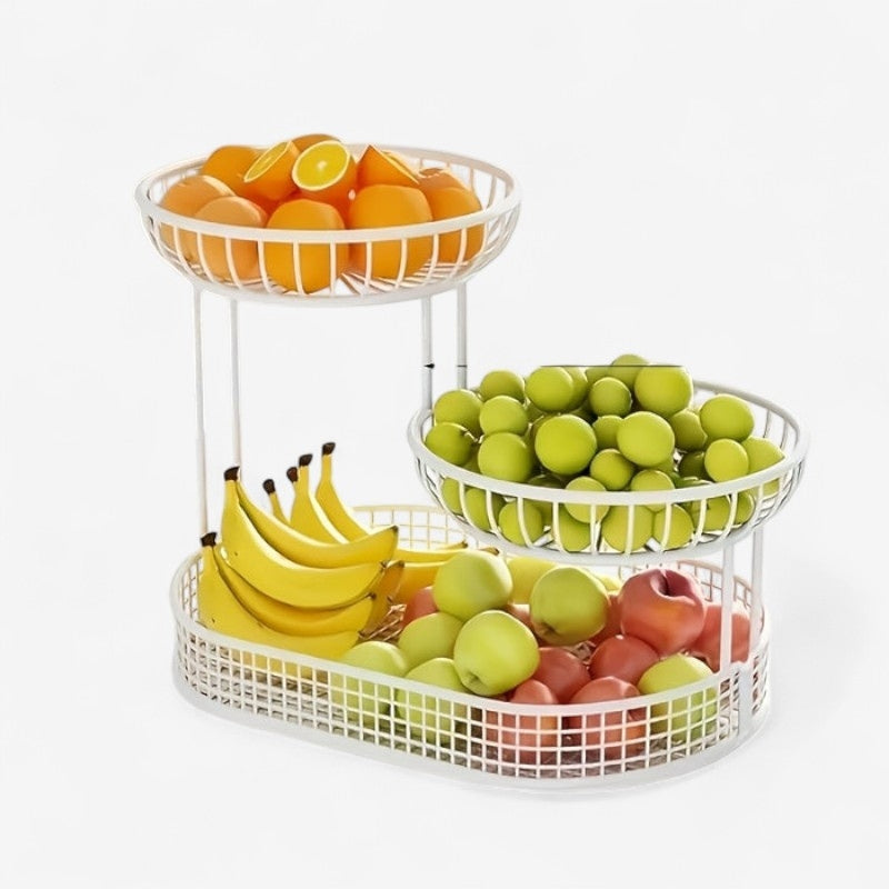 Fruitora – Coș metalic pentru fructe cu 3 niveluri și design deschis, ventilat