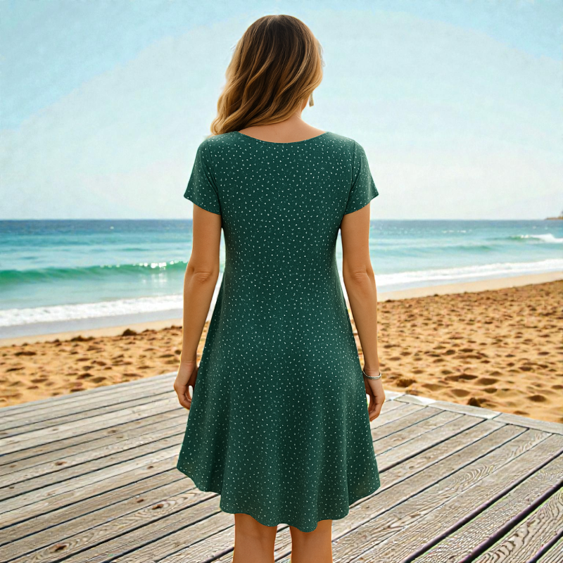 Robe extensible à manches courtes et col rond