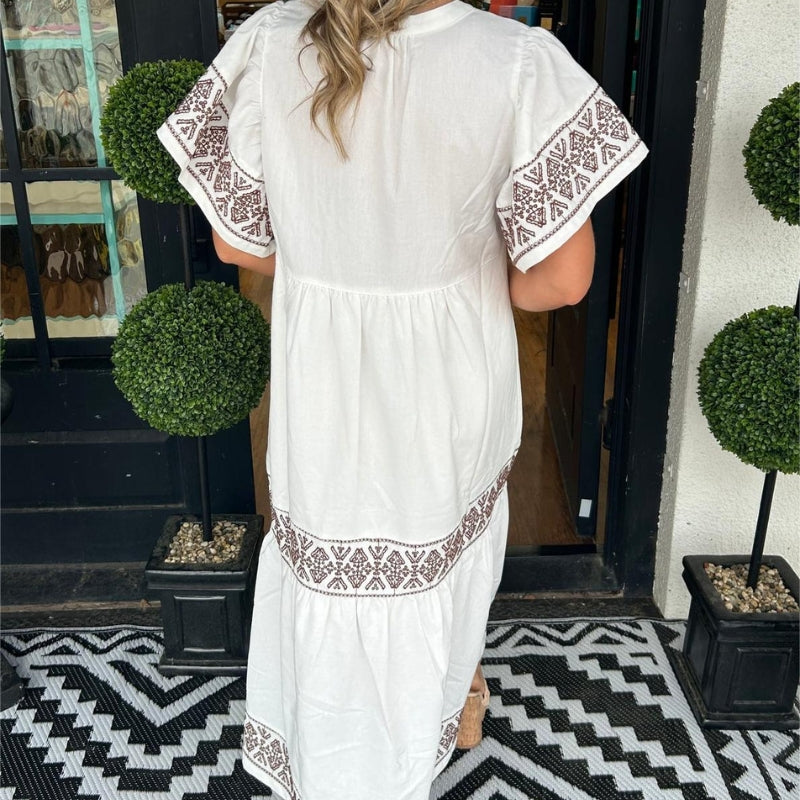 Women’s V-Neck Printed Midi Dress