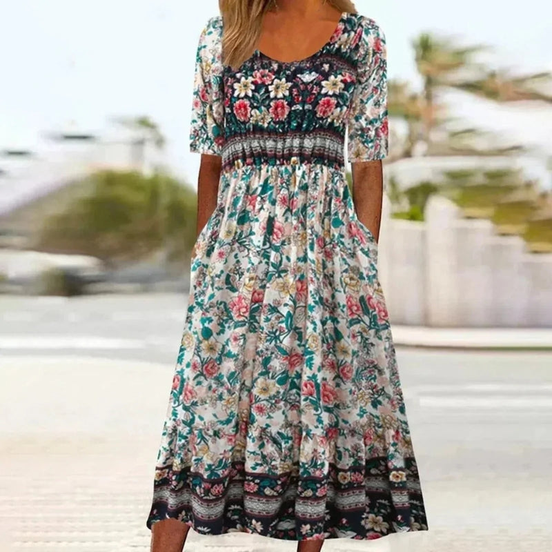 Women’s Square Neck Printed Midi Dress