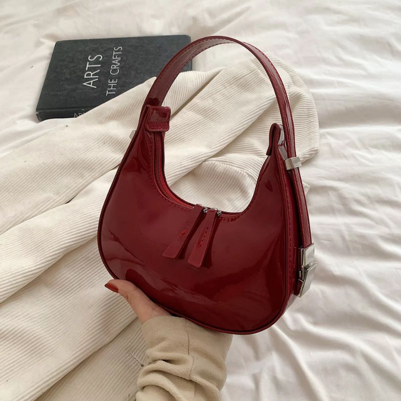 Glossy Leather Half Moon Handbag
