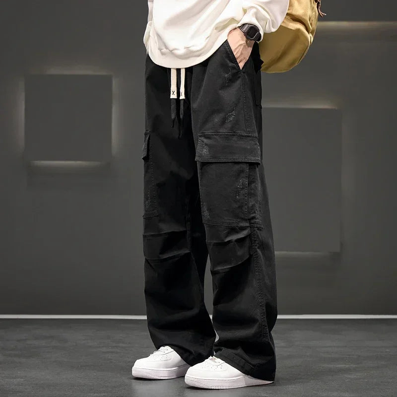 Pantalon cargo à jambes larges avec taille à cordon de serrage