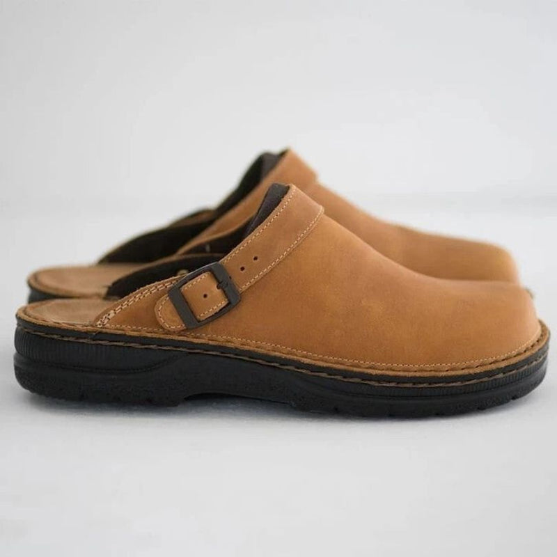 William - Scarpe con fibbia e punta quadrata con suola antiscivolo | Comfort facile da indossare e togliere | Taglie 38–48 | Marrone, Marrone scuro, Nero
