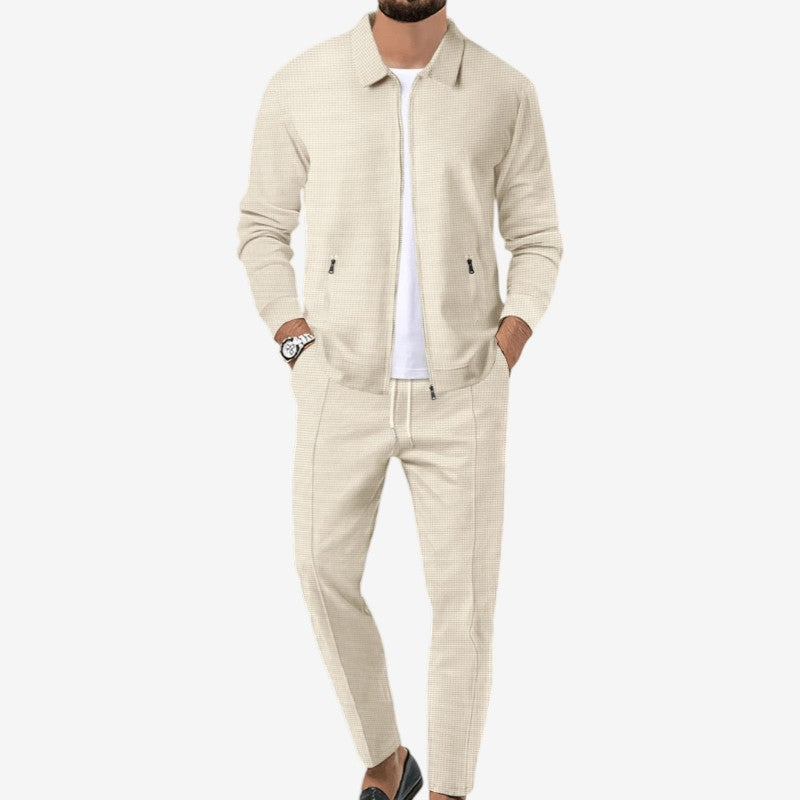 Dennis - Zestaw 2-częściowy: koszula na zamek i spodnie slim fit | Boczne kieszenie na górze i na dole | Rozmiary S–3XL | Kolory: Niebieski, Beżowy, Biały, Szary, Czarny