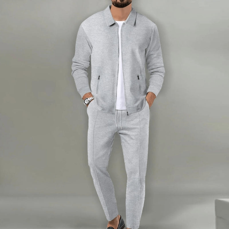 Dennis - Zestaw 2-częściowy: koszula na zamek i spodnie slim fit | Boczne kieszenie na górze i na dole | Rozmiary S–3XL | Kolory: Niebieski, Beżowy, Biały, Szary, Czarny