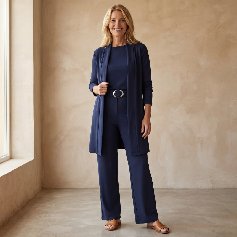 3 Piece Set Open Cardigan with Slim Pants