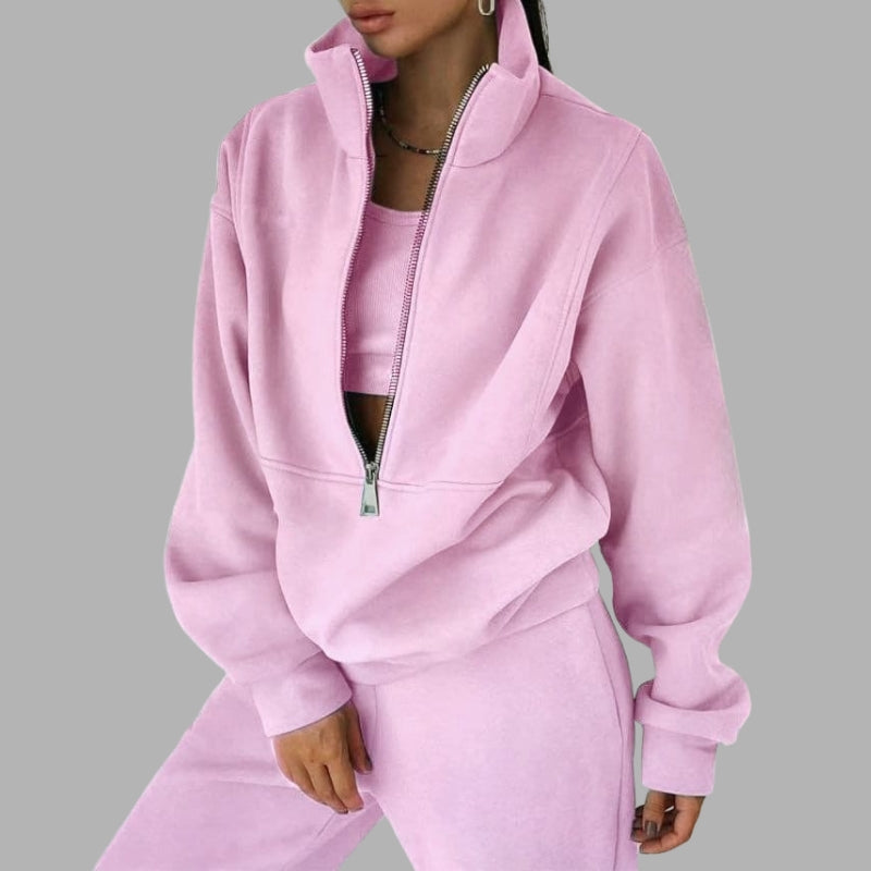 Completo donna con felpa con zip e pantaloni
