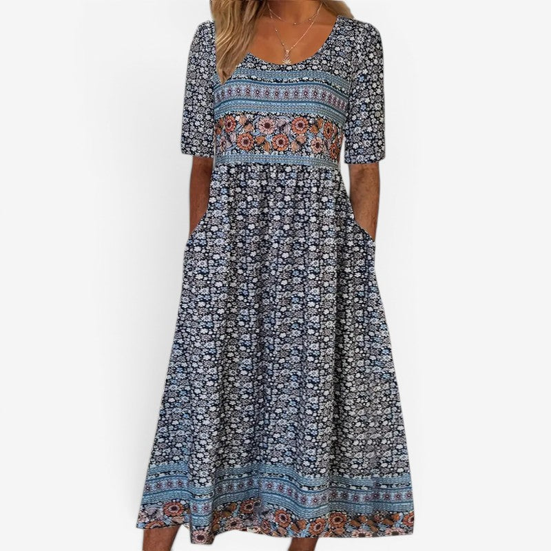 Women’s Square Neck Printed Midi Dress
