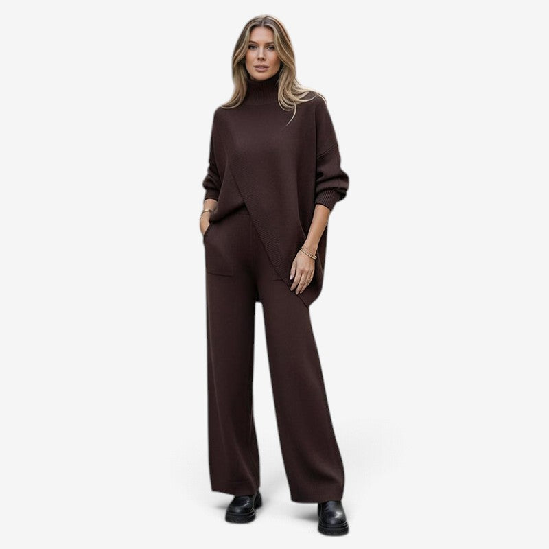 Flowtique - Conjunto de 2 peças para mulher com top assimétrico e calças de perna larga