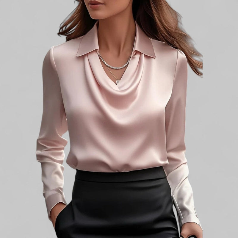 Womens Draped-Collar Long Sleeve Blouse