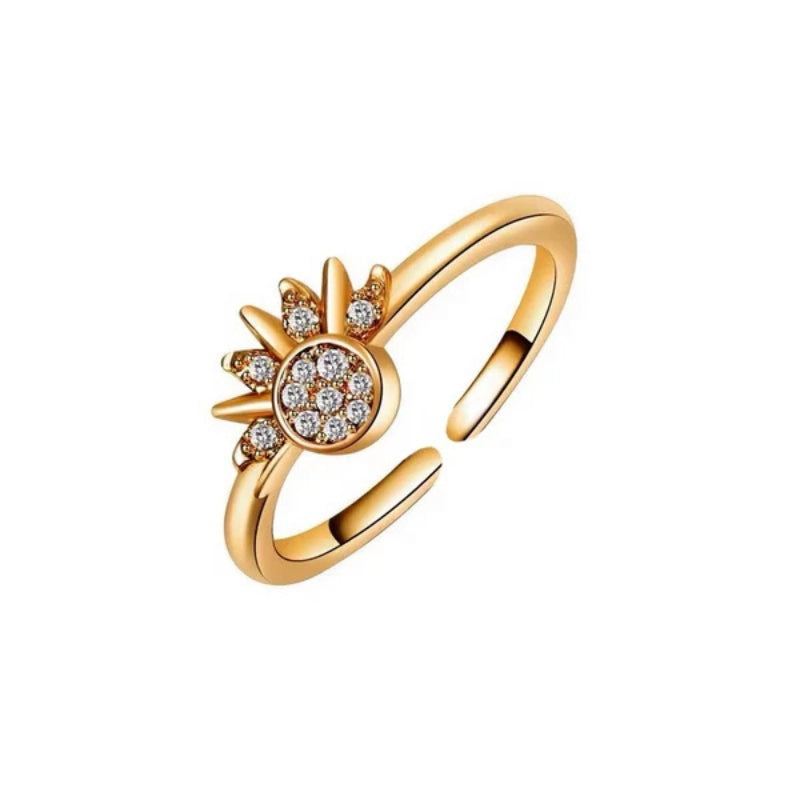 Jasmin – Set di Anelli Regolabili in Metallo per Coppia con Cristalli Sole e Luna