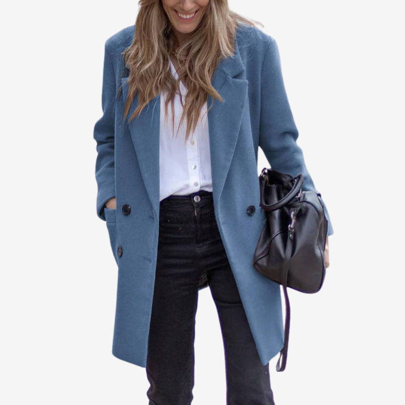 Emilia – Mid-Length Double-Breasted Coat with Pockets