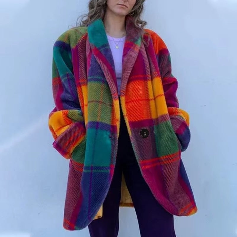 Lacey - Cappotto a quadri a maniche lunghe con chiusura a bottoni