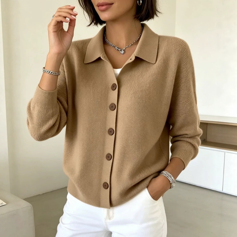 Women's Button Knit Cardigan with Turn Down Collar