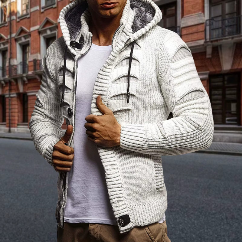 Mark - Long Sleeve Hooded Cardigan with Button Closure