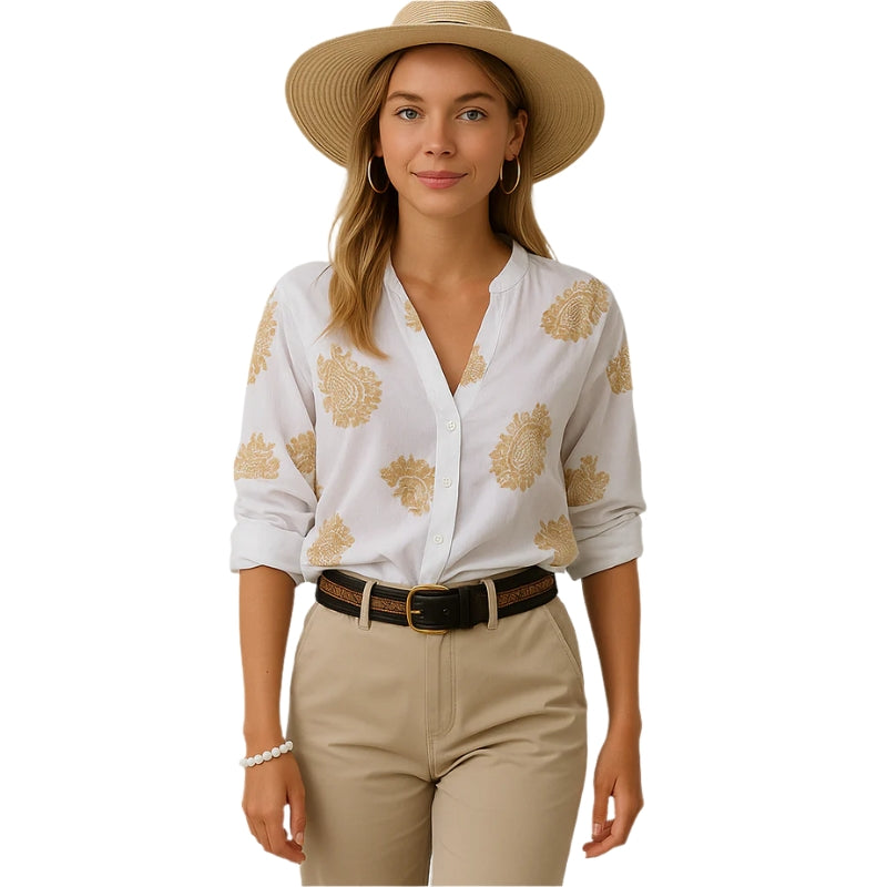Isla – Bluza cu mâneci lungi, închidere cu nasturi și decolteu în V