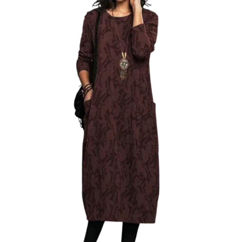 Bianca – Stylish long dress with round neck and side pockets