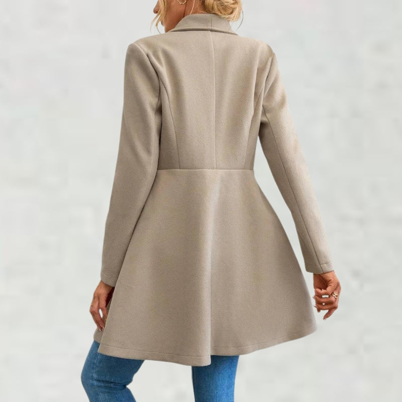 Penelope – Long Sleeve Wool Coat with Lapel Collar