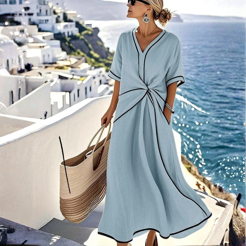 Women's V Neck Maxi Dress with Twist Front