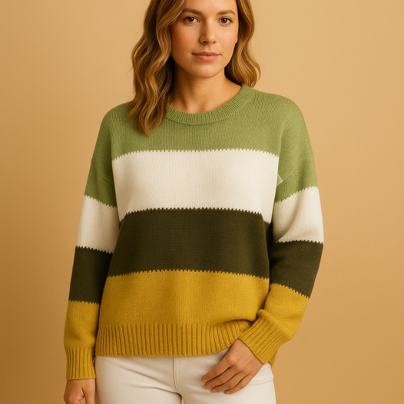 Eloryx – Maglione a manica lunga con scollo rotondo e design a righe | Orlo, polsini e collo a costine | Semplice uso quotidiano casual | Taglie XS–XL | Verde, Blu, Kaki, Grigio, Viola