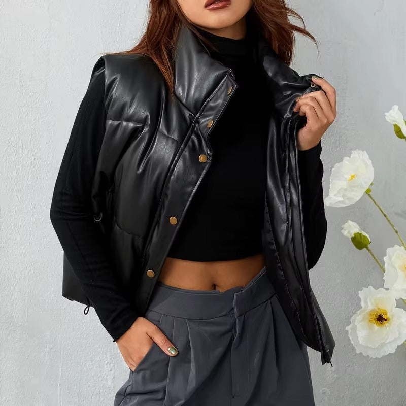 Chloe – Gilet imbottito senza maniche con bottoni frontali e tasche laterali