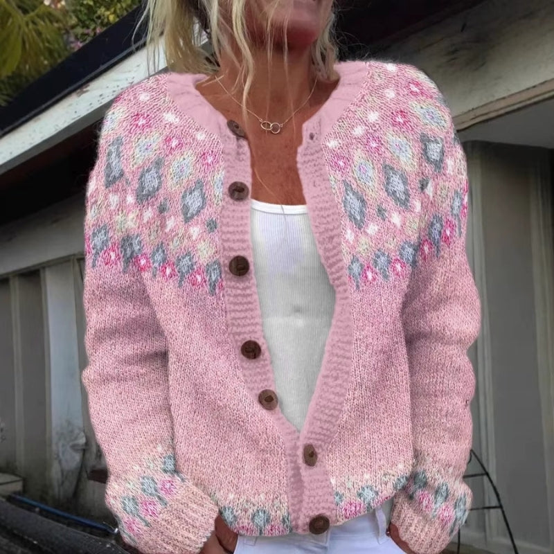Lacey - Cardigan à manches longues col rond avec fermeture à boutons