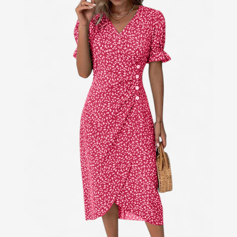 Elena – Vestito Boho Floreale con Scollo a V e Maniche a Sbuffo