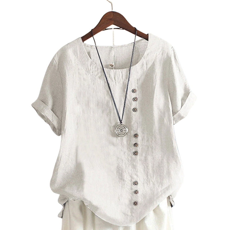 Ava – T-shirt Classique à Coupe Ample avec Col Rond et Boutons