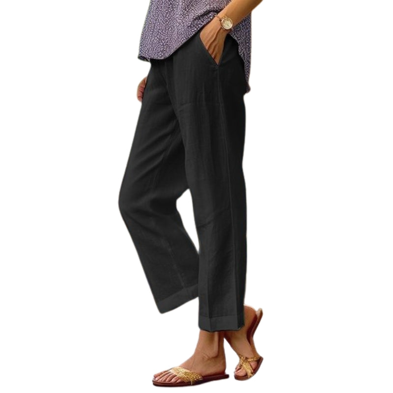 Azaria - Pantaloni a vita alta dritti con tasche funzionali