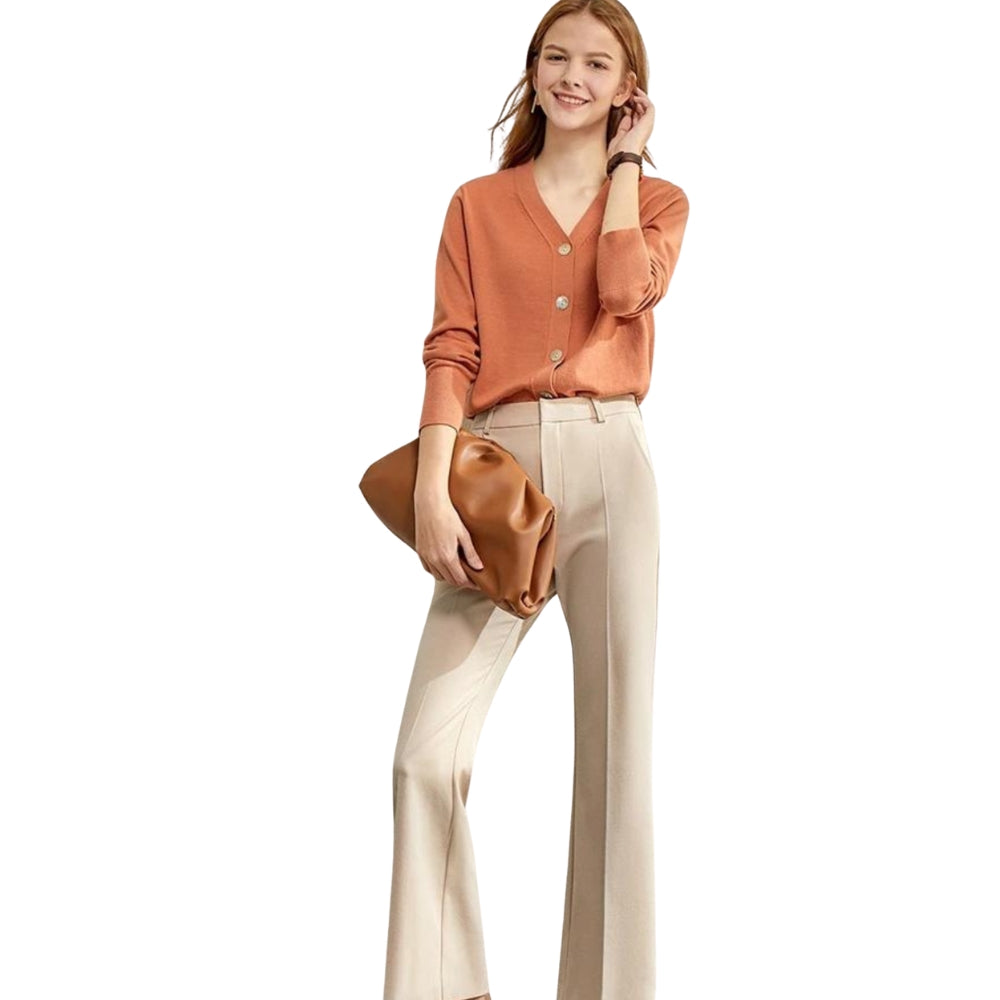 Stephanie - Cardigan con scollo a V, maniche lunghe e chiusura con bottoni