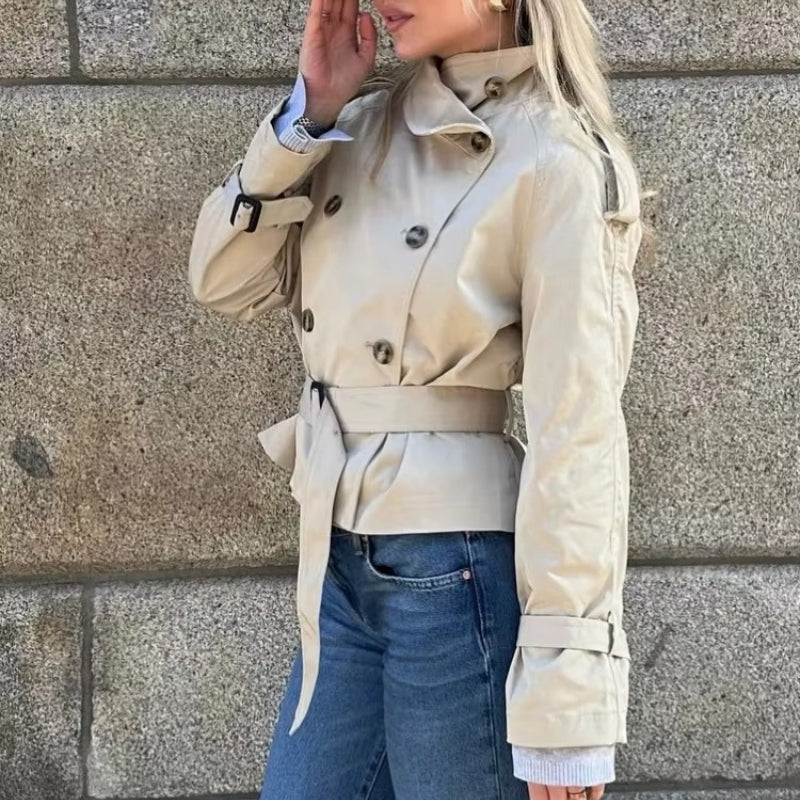 Scarlett - Kabát s dlouhým rukávem, páskem v pase a zapínáním na knoflíky