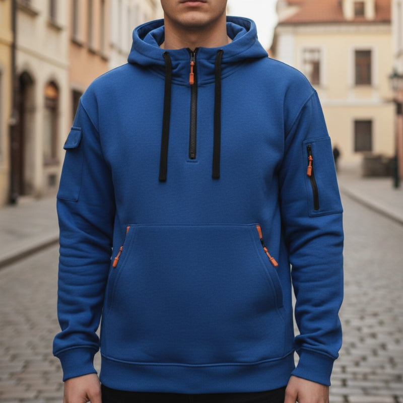 Cason - Long sleeve half zipper hoodie and side pockets