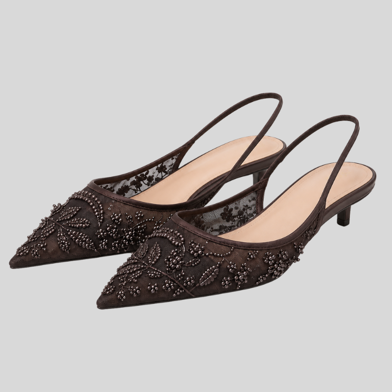 Chaussures à talons hauts pour femmes avec bride arrière et fleurs brodées