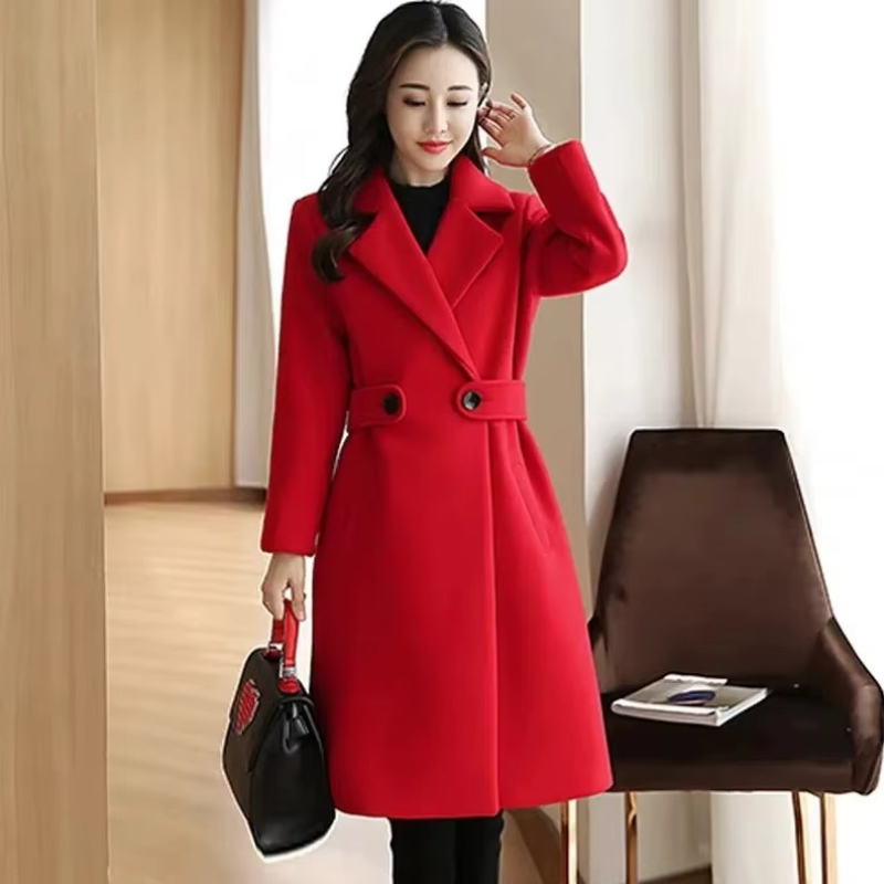 Faith - Cappotto lungo a maniche lunghe con vita con cintura e tasche laterali