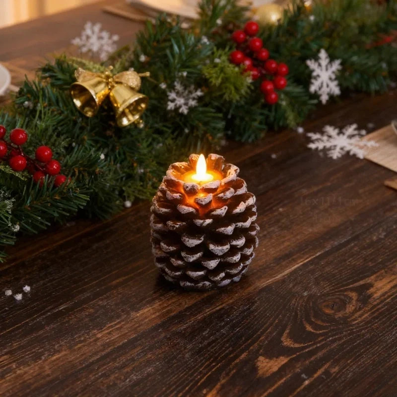 PineGlow - Lumânări decorative fără flacără, în formă de conuri de pin, cu efect de flacără LED