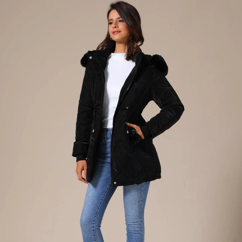 Sophie – Long Sleeve Padded Hooded Coat with Belt and Pockets