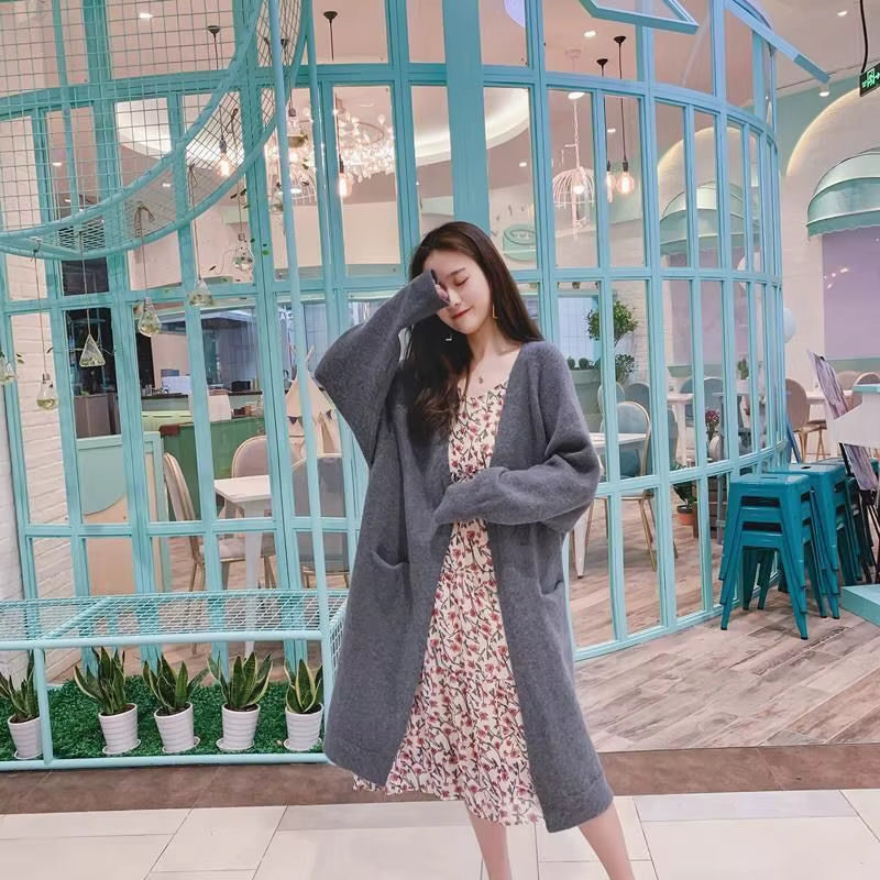 Chrissy - Cardigan lungo a manica lunga con tasche laterali