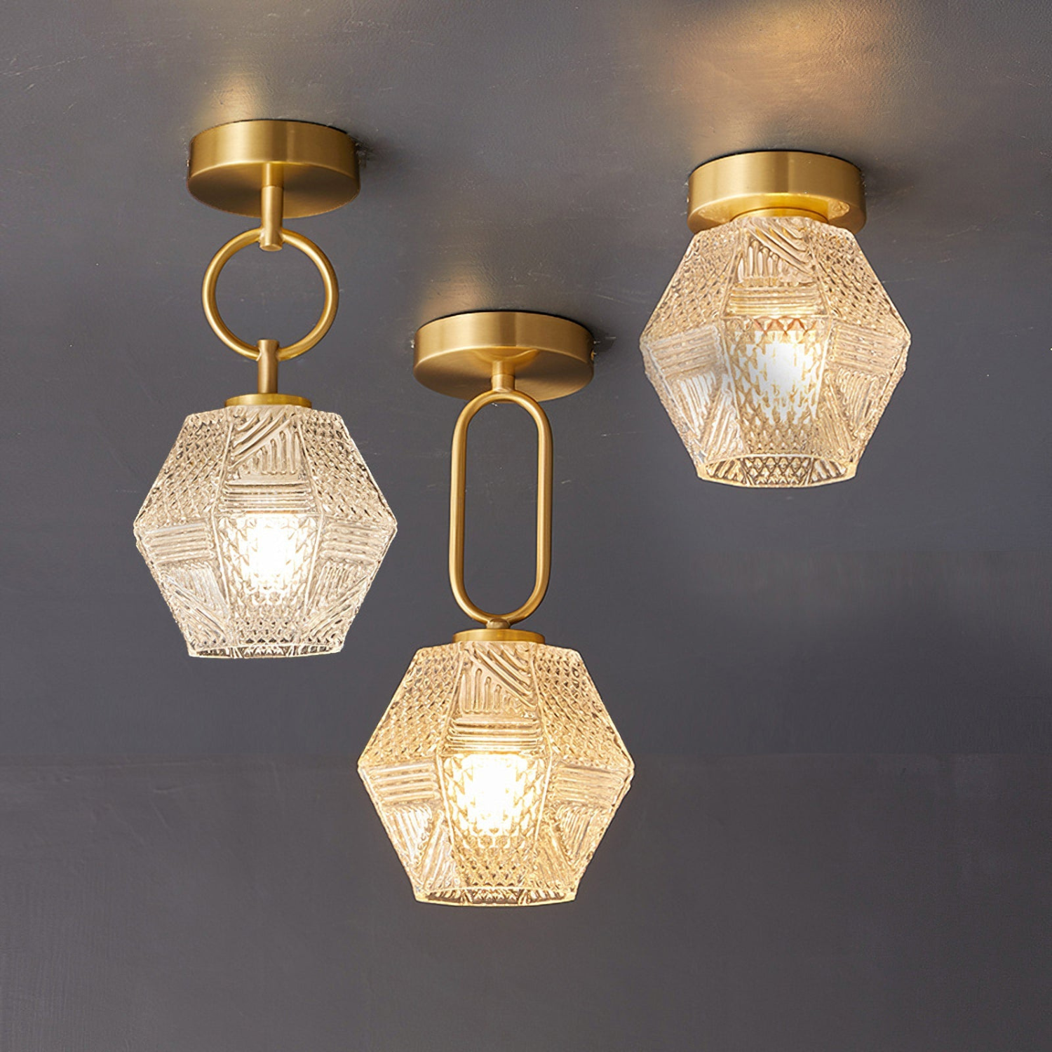 LumiDeco – Ceiling Lamp of Brass and Glass with Diamond Cut Design