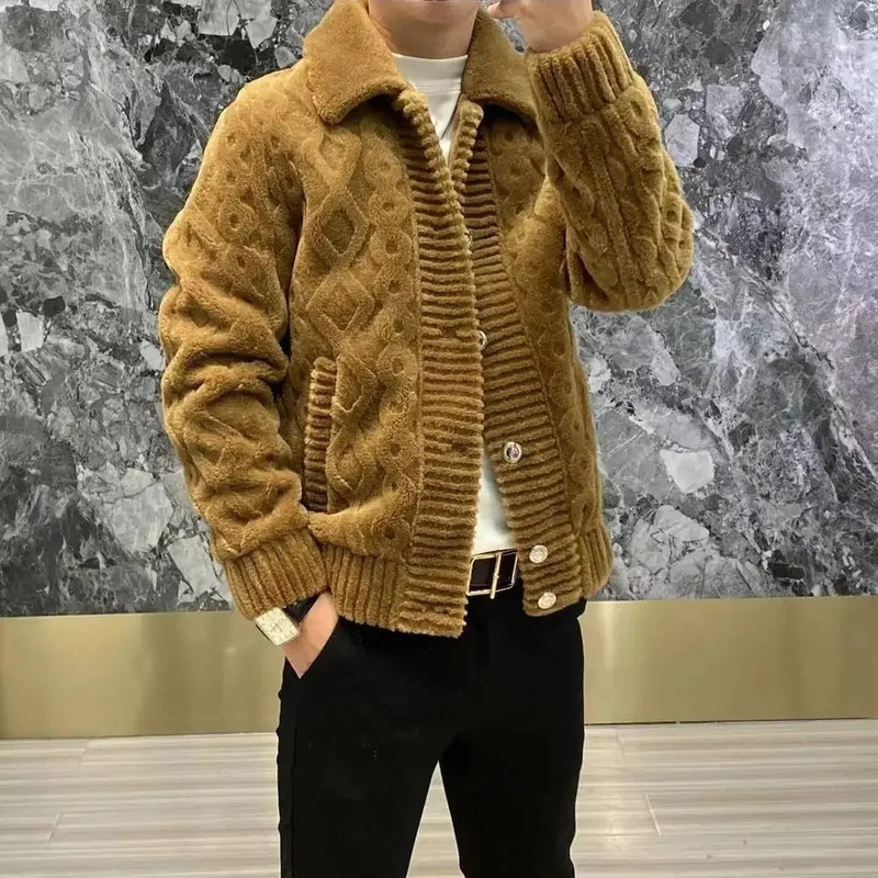 Carson - Lange Mouw Cardigan met Kraag naar beneden en Knoopsluiting