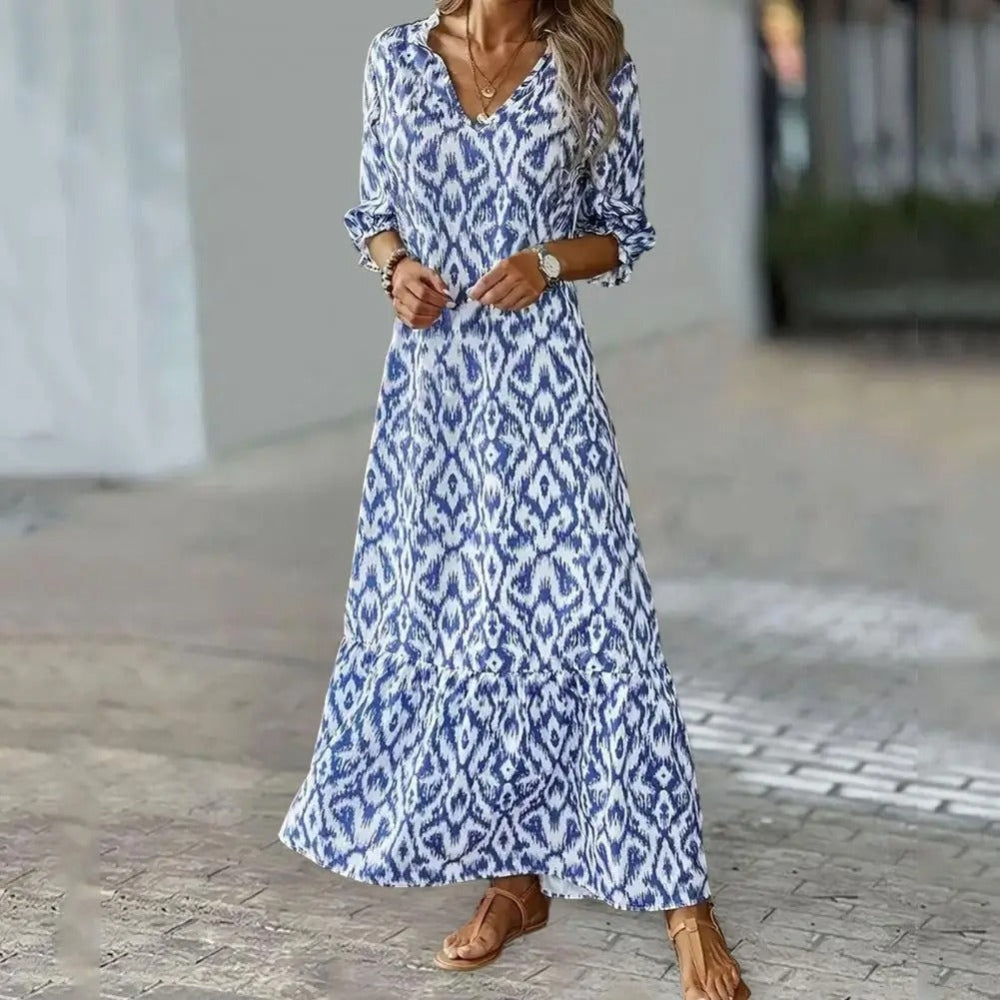 Hannah – Stile maxi abito con maniche lunghe e scollo a V
