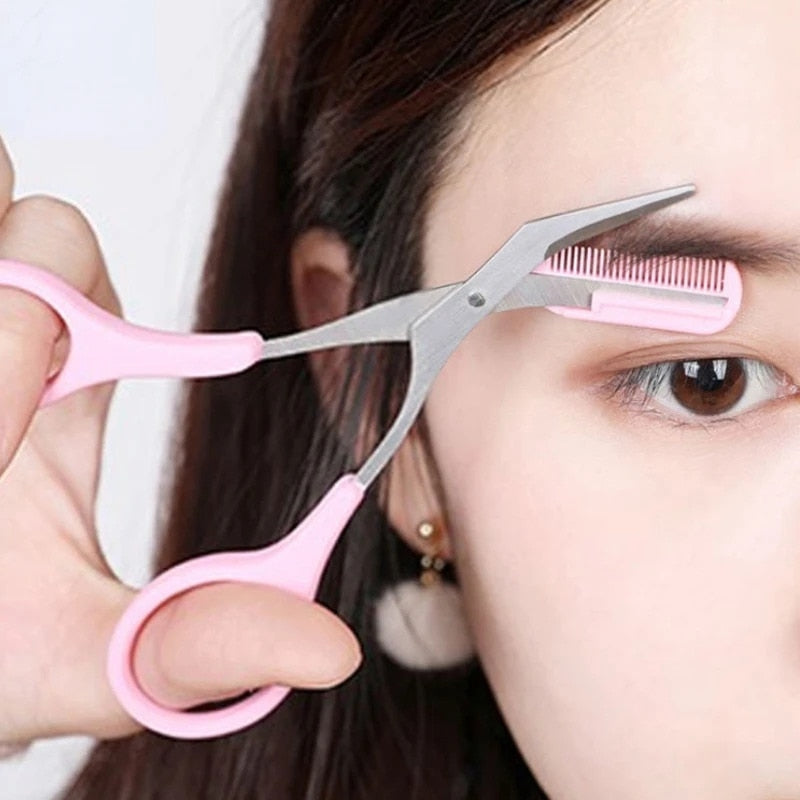 TrimLuxe – Forbicine compatte per sopracciglia con pettine e manici curvi