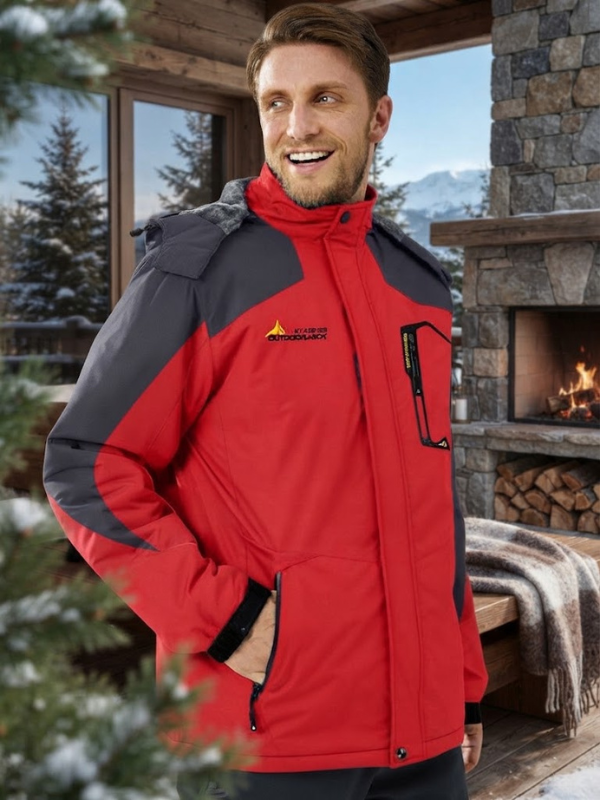 SnowGuard - Pánska lyžiarska bunda s nastaviteľnou kapucňou a vreckami na zips