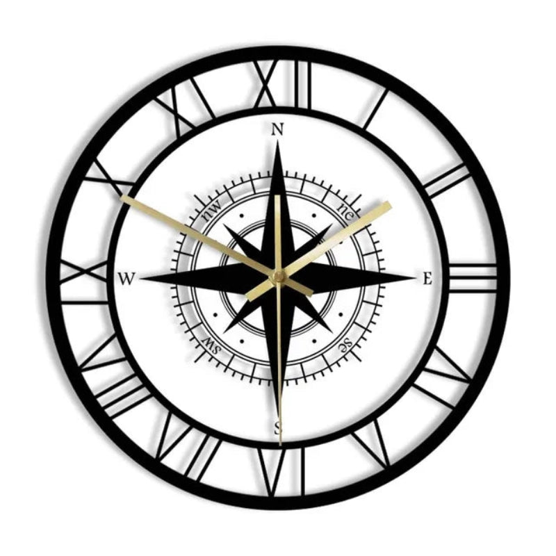 DirectionalChart - Vintage wall clock with compass motif and silent movement