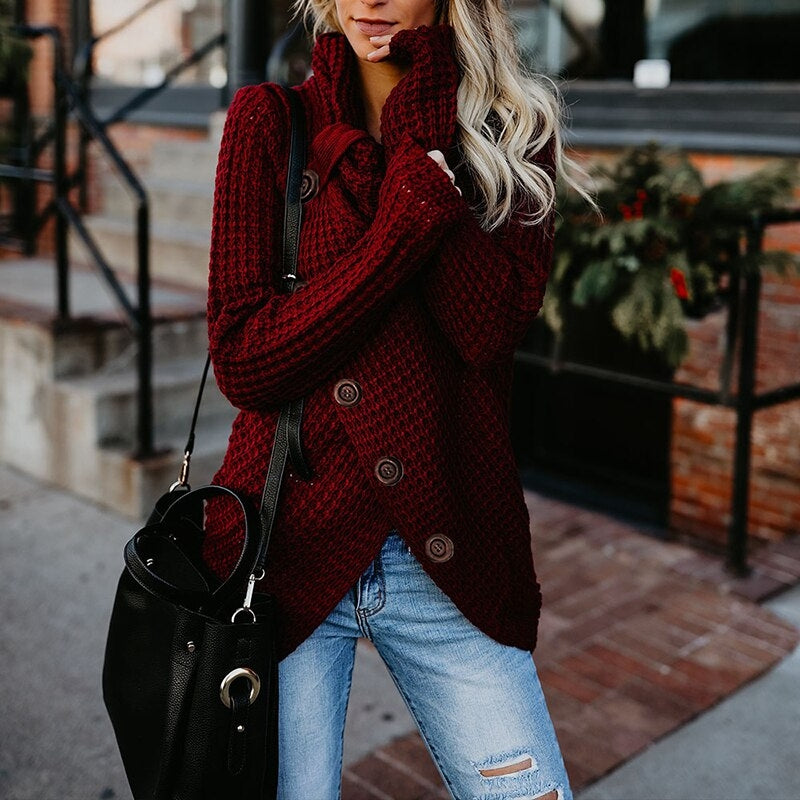 Nancy - Cardigan con Maniche Lunghe, Chiusura con Bottoni e Collo a Dolcevita