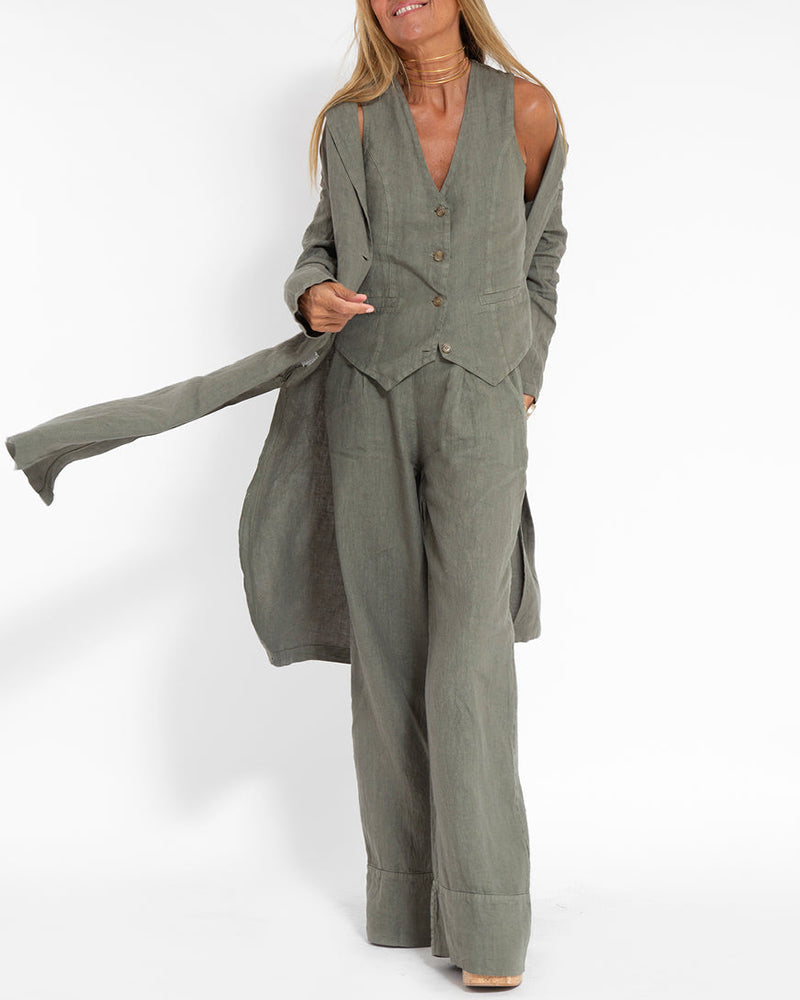 Lena - Set elegant din două piese cu pantaloni largi și vestă cu nasturi