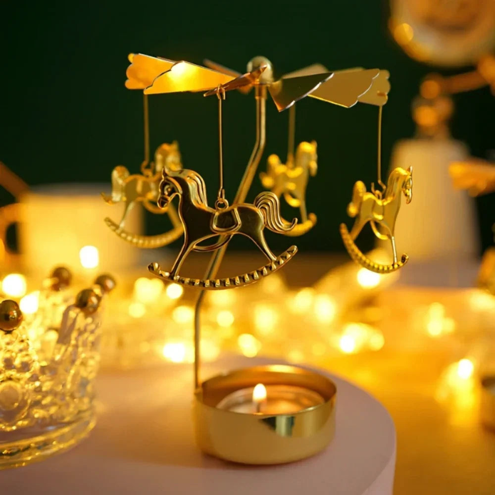 SpinGlow - Carrossel de velas em metal rotativo com ornamentos suspensos