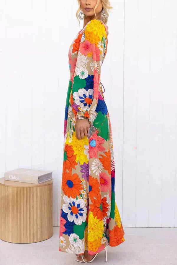 Elara - Robe maxi à imprimé floral avec encolure ronde